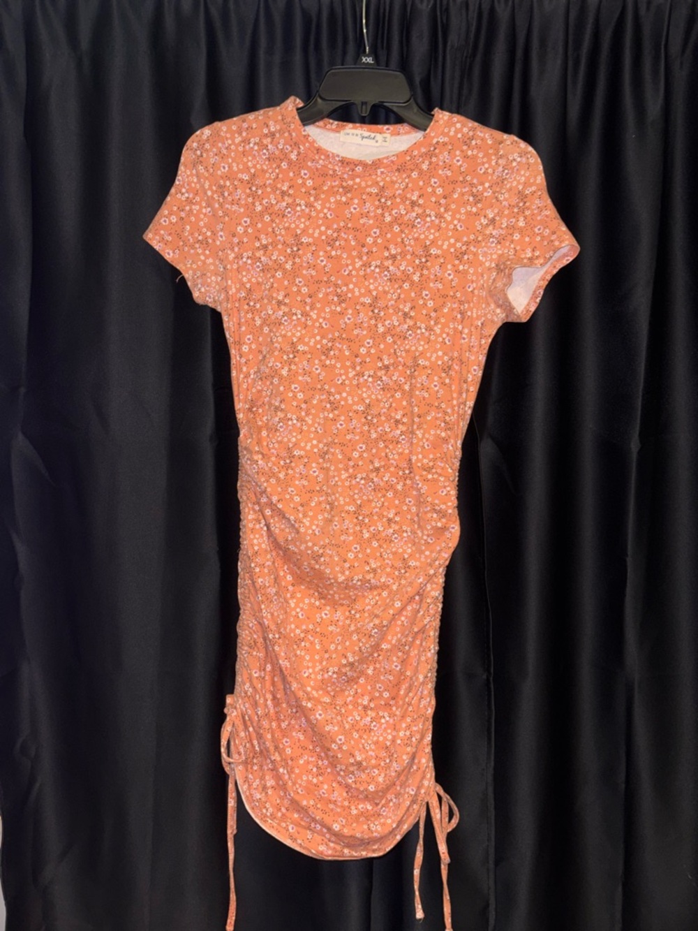Ruched Floral Mini Dress in Orange